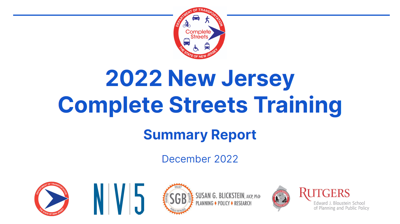 2022 NJ Complete Streets Training Summary Report Cover